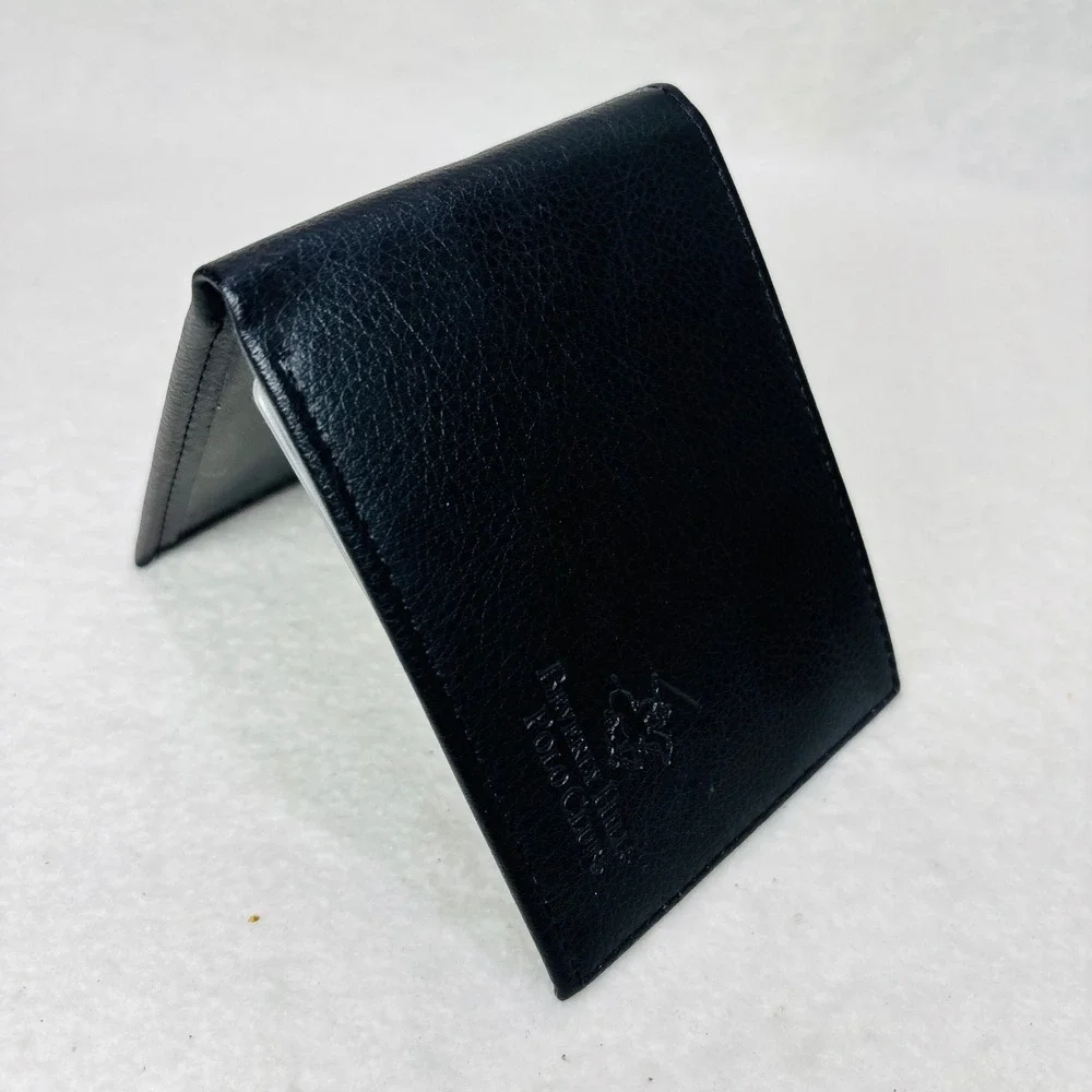 Beverly Hills Polo Club Mens Bifold Wallet Black Pebbled Faux Leather ID Window